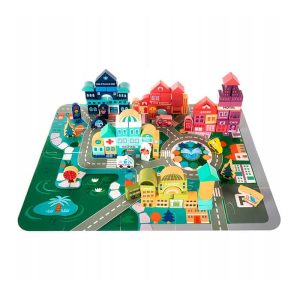 BlockCity, комплект блокчета в различни форми с удобна кутия и игрално покривало